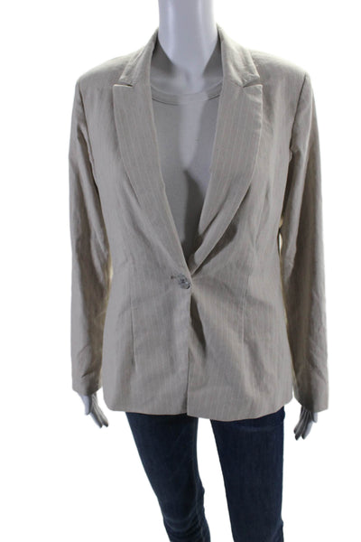 Nanette Lepore Womens Notched Lapel Striped One Button Blazer Beige Size 4