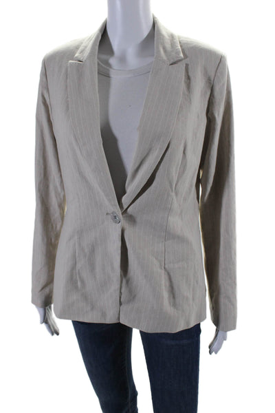 Nanette Lepore Womens Notched Lapel Striped One Button Blazer Beige Size 4