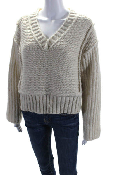 Apparis Womens Long Sleeve Thick Knit V Neck Sweater Beige Size XS