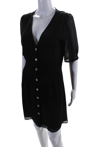 Wilfred Womens Chiffon Short Sleeve V-Neck Button Down A-Line Dress Black Size S