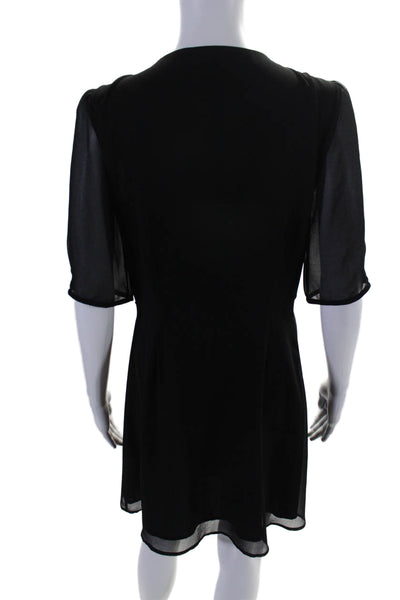 Wilfred Womens Chiffon Short Sleeve V-Neck Button Down A-Line Dress Black Size S