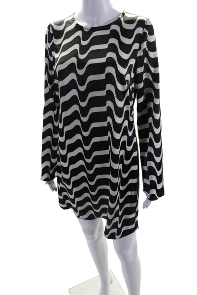 MNG Womens Wavy Chevron Print Unlined Knee Length Shift Dress Black White Size 4