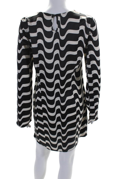 MNG Womens Wavy Chevron Print Unlined Knee Length Shift Dress Black White Size 4