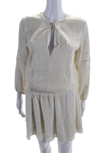 Alice + Olivia Womens Embroidered Long Sleeve Mini Blouson Dress White Size 6