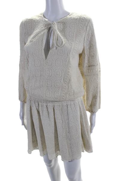 Alice + Olivia Womens Embroidered Long Sleeve Mini Blouson Dress White Size 6