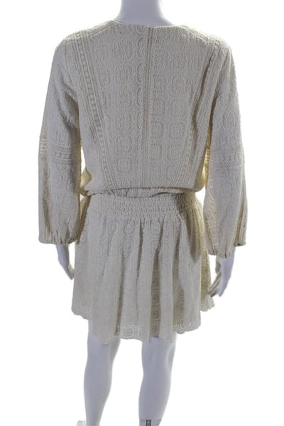 Alice + Olivia Womens Embroidered Long Sleeve Mini Blouson Dress White Size 6