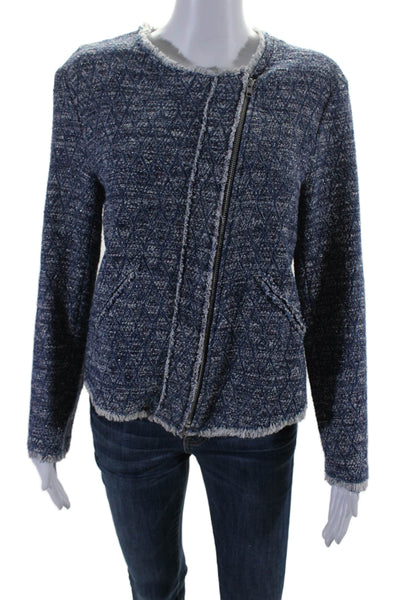 Generation Love Womens Cotton Tweed Diamond Print Full Zip Jacket Blue Size L