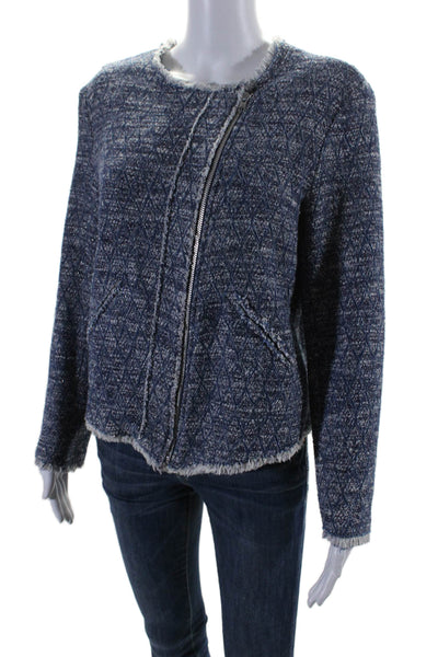 Generation Love Womens Cotton Tweed Diamond Print Full Zip Jacket Blue Size L