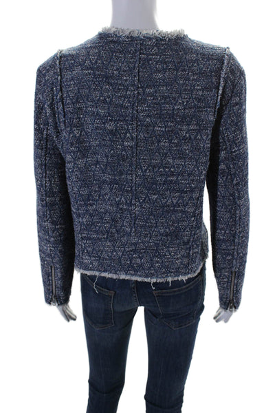 Generation Love Womens Cotton Tweed Diamond Print Full Zip Jacket Blue Size L