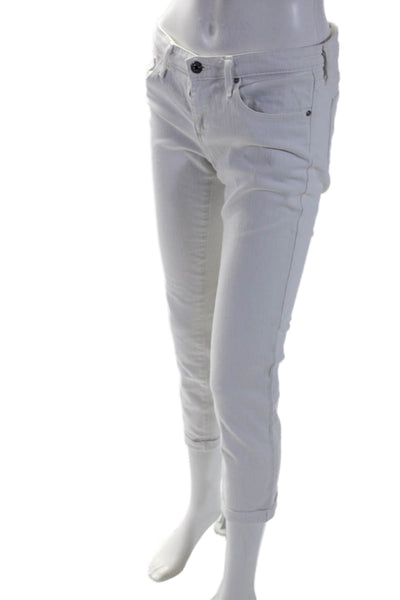 AG Women's Midrise Button Closure Straight Leg Denim Pants White Size 27