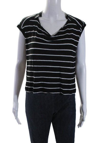 Allsaints Women's Round Neck Sleeveless Boxy Cropped T-Shirt Striped Size S