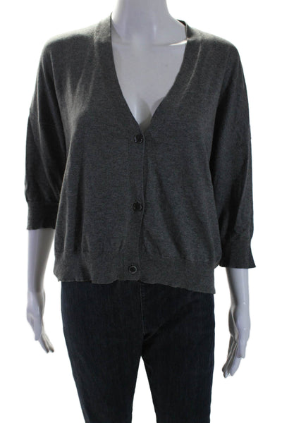 Organic John Patrick Womens Gray V-neck 3/4 Sleeve Cardigan Sweater Top Size 1