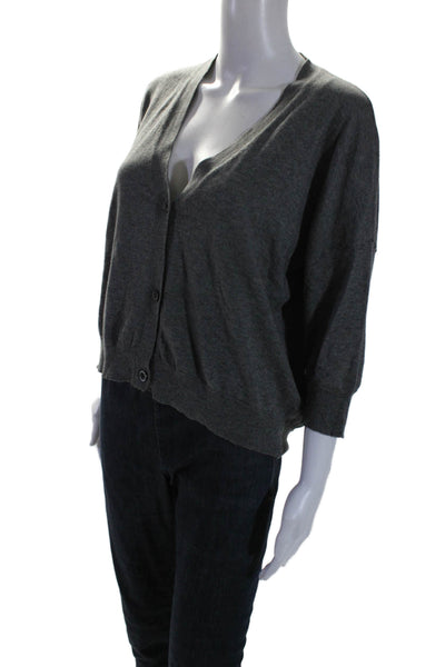 Organic John Patrick Womens Gray V-neck 3/4 Sleeve Cardigan Sweater Top Size 1