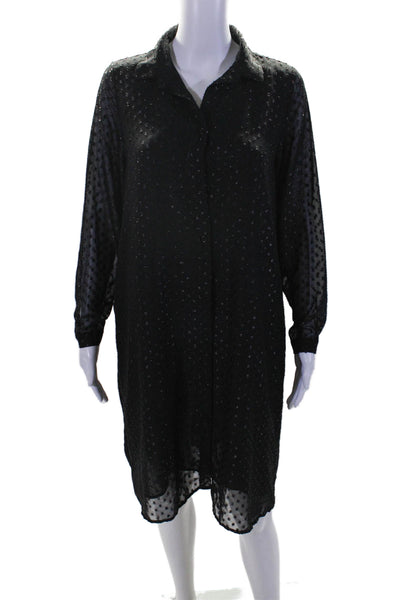 Monki Womens Metallic Polka Dot Long Sleeve Buttoned Shirt Dress Black Size XS