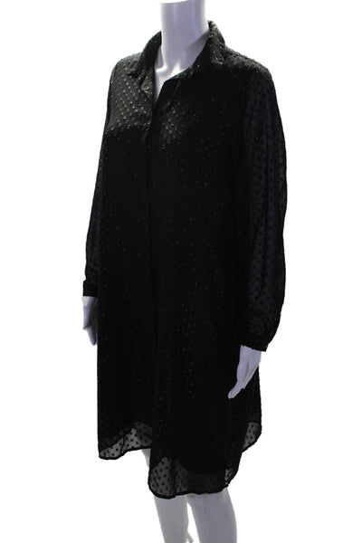 Monki Womens Metallic Polka Dot Long Sleeve Buttoned Shirt Dress Black Size XS