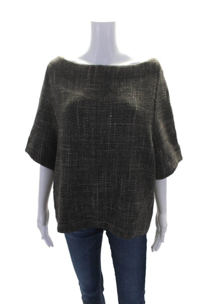 Derek Lam Womens Alpaca Woven Short Sleeves Pullover Sweater Gray Size Medium