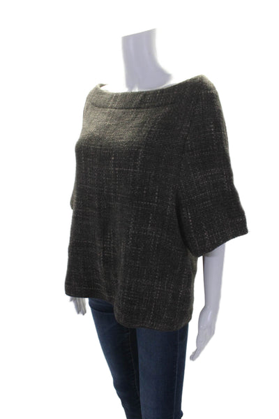 Derek Lam Womens Alpaca Woven Short Sleeves Pullover Sweater Gray Size Medium