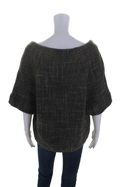 Derek Lam Womens Alpaca Woven Short Sleeves Pullover Sweater Gray Size Medium