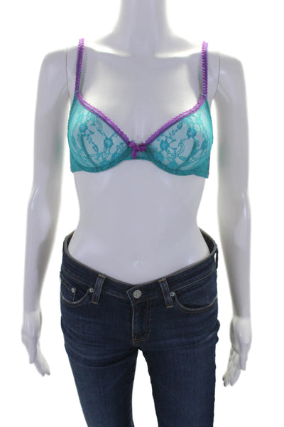 L'Agent by Agent Provocateur Womens Lace Balconette Bra Blue Purple Size 32D