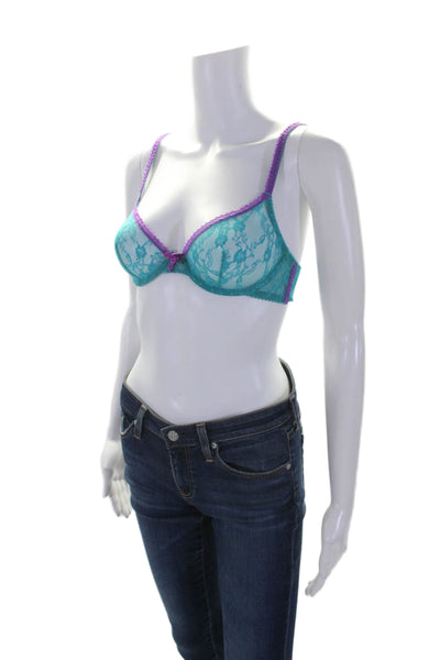 L'Agent by Agent Provocateur Womens Lace Balconette Bra Blue Purple Size 32D