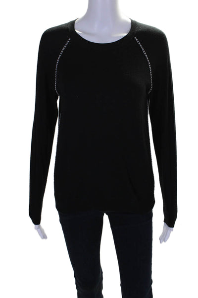 Joie Women's Round Neck Long Sleeves White Stitch Pullover Sweater Black Size XS