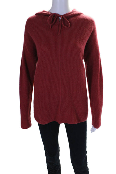 Splendid Women's Hood Long Sleeves Pullover Ribbed Sweater Red Size S