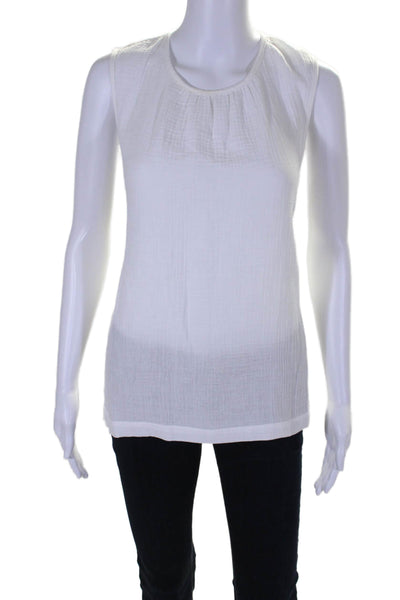 Jenni Kayne Women's Round Neck Sleeveless Cotton Blouse White Size S