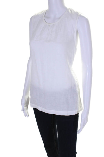 Jenni Kayne Women's Round Neck Sleeveless Cotton Blouse White Size S