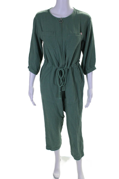 Sundry Women's Round Neck Short Sleeves Straight Leg Jumpsuit Green Size 1