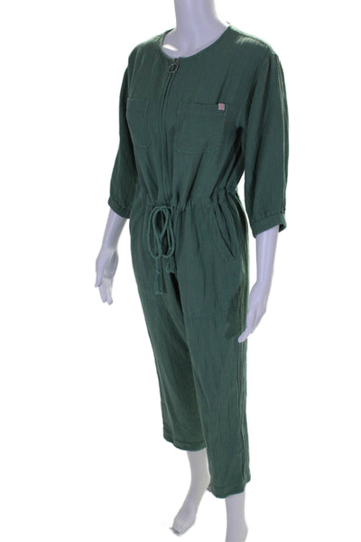 Sundry Women's Round Neck Short Sleeves Straight Leg Jumpsuit Green Size 1