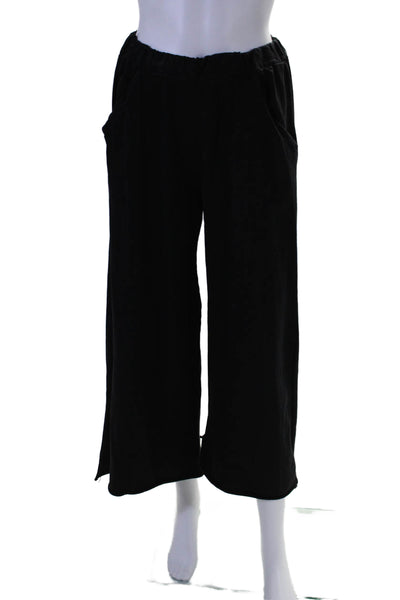 Saga Womens Elastic Waistband High Rise Wide Leg Pants Black Cotton Size Medium