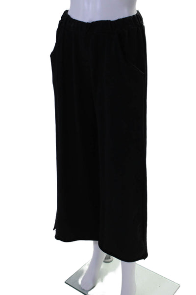 Saga Womens Elastic Waistband High Rise Wide Leg Pants Black Cotton Size Medium