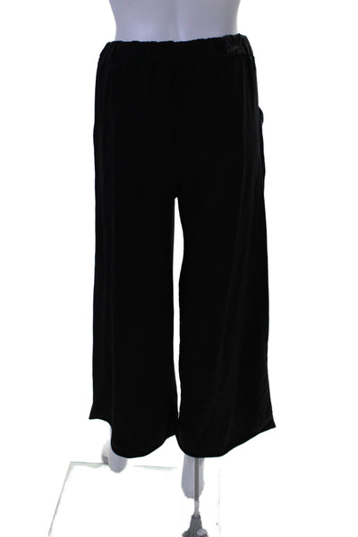 Saga Womens Elastic Waistband High Rise Wide Leg Pants Black Cotton Size Medium