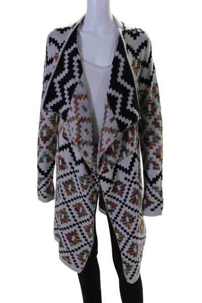 Katherine Barclay Womens Open Front Abstract Cardigan Sweater White Multi Medium