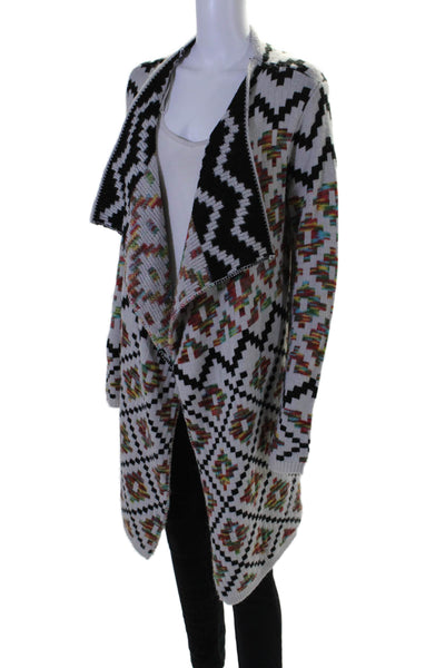 Katherine Barclay Womens Open Front Abstract Cardigan Sweater White Multi Medium