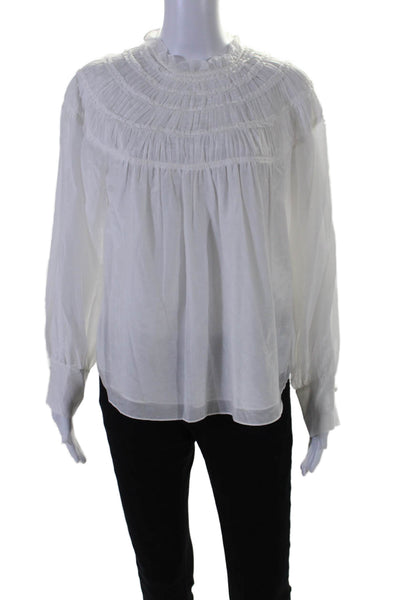 Rebecca Taylor Womens Cotton + Silk Ruched Long Sleeve Blouse Top White Size 4