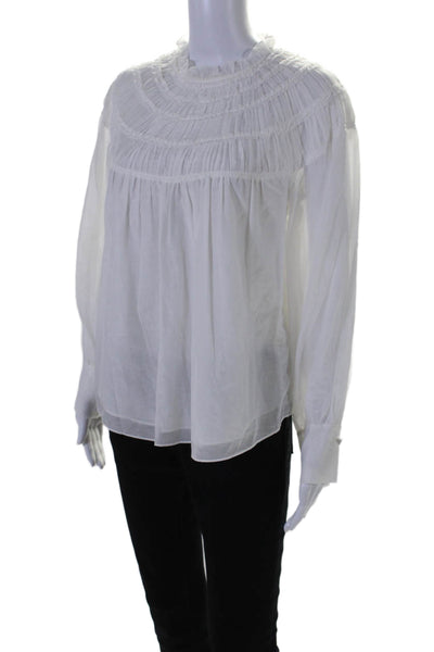 Rebecca Taylor Womens Cotton + Silk Ruched Long Sleeve Blouse Top White Size 4