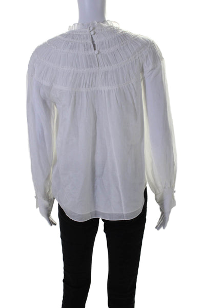 Rebecca Taylor Womens Cotton + Silk Ruched Long Sleeve Blouse Top White Size 4