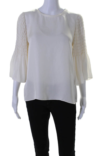 Kobi Halperin Womens Silk Ruched Long Sleeve Pullover Blouse Top White Size S