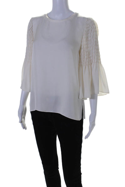 Kobi Halperin Womens Silk Ruched Long Sleeve Pullover Blouse Top White Size S