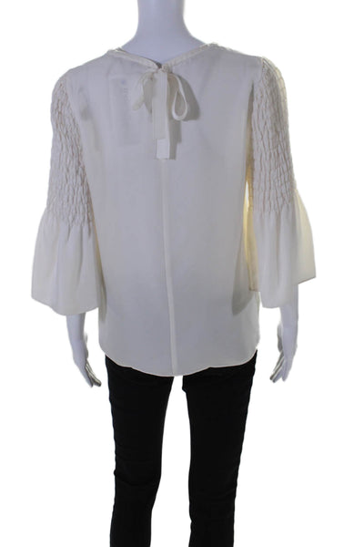 Kobi Halperin Womens Silk Ruched Long Sleeve Pullover Blouse Top White Size S