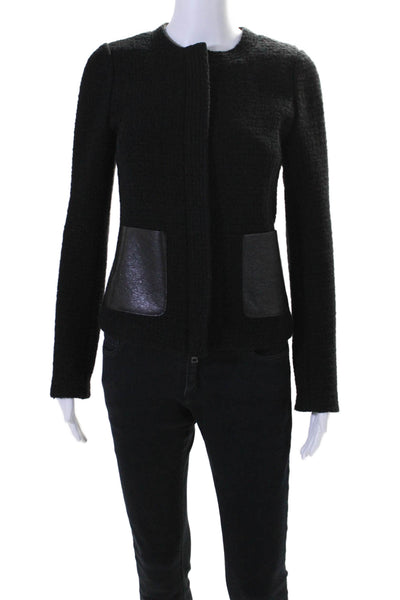 Vince Womens Wool Blend Two Pocket Round Neck Zip Up Jacket Black Size 4