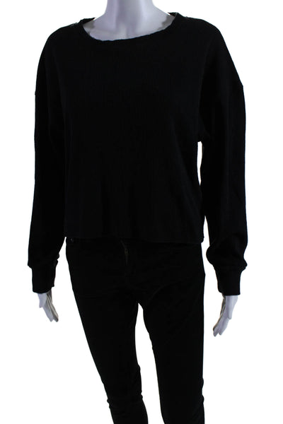 Perfect White Tee Womens Ribbed Round Neck Long Sleeve T-Shirt Top Black Size M