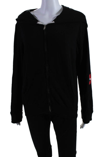 Monrow Womens Two Pocket Long Sleeve Zip Up Hoodie Black Size L