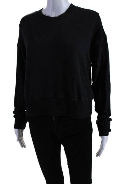 Monrow Womens Round Neck Long Sleeve Pullover Sweatshirt Top Black Size XL