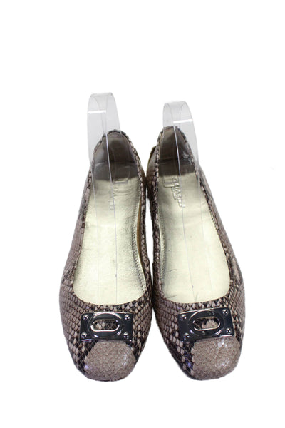 Coach Womens Brown Snakeskin Print Embellished Ballet Flats Shoes Size 6.5