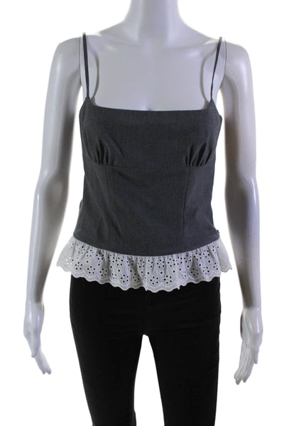 Gianni Bini Womens Dark Gray White Eyelet Sleeveless Crop Blouse Top Size S