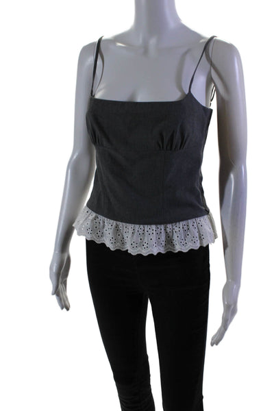 Gianni Bini Womens Dark Gray White Eyelet Sleeveless Crop Blouse Top Size S