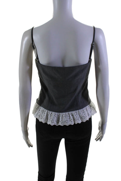 Gianni Bini Womens Dark Gray White Eyelet Sleeveless Crop Blouse Top Size S