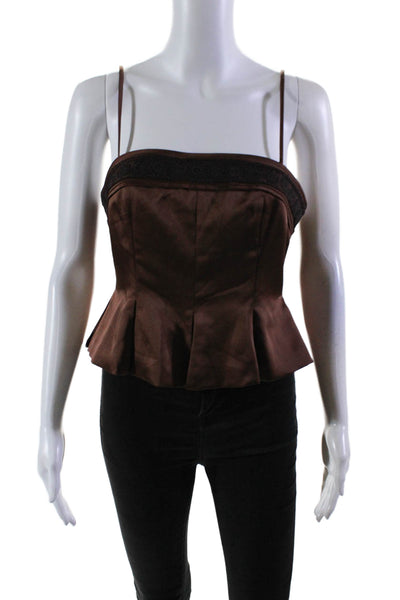 Gianni Bini Womens Brown Sleeveless Zip Back Peplum Crop Blouse Top Size S